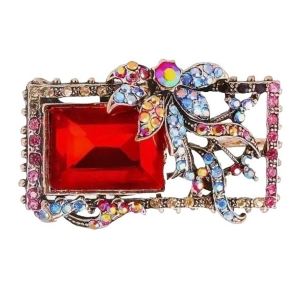 Art Nouveau Style Red Rhinestone Brooch - Picture 1 of 1